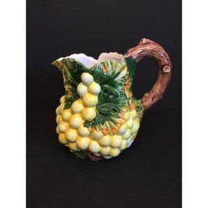 Vintage Italian Pitcher Yellow Grapes Green leaves Bassano of Italy MCM decor